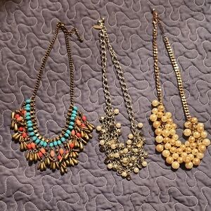 Vintage Costume Jewlery Bib Necklaces Lot Of 3